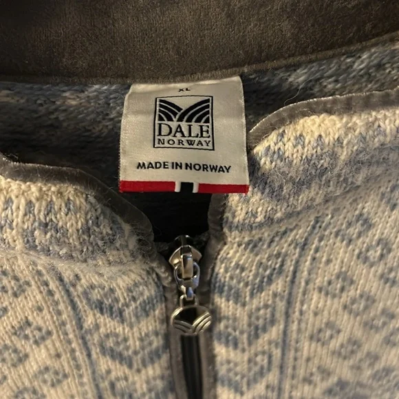 Dale of Norway Sunniva Sweater Baby Blue White Zip Up Cardigan Wool Fair Isle XL - Picture 5 of 11